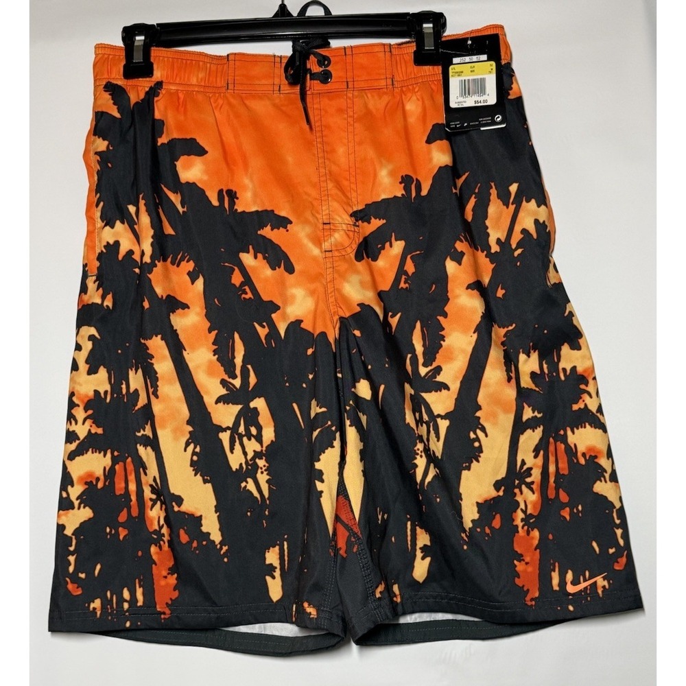 New Nike Swim Trunks Board Shorts Men's M Orange Palm Tree Tropical Hawaiian